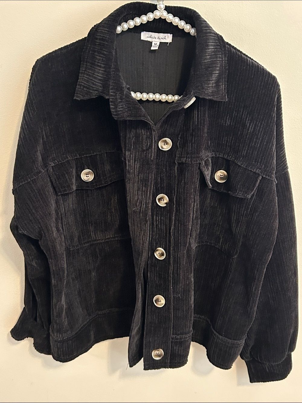 White Birch Black Corduroy Button Up Shacket Jacket Medium
